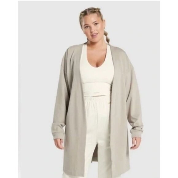 Gymshark x Whitney Simmons Tan Open Oversized Cardigan SZ M Loungewear - Picture 1 of 11